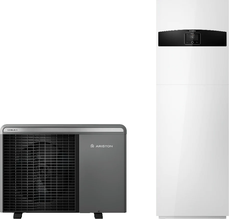 Ariston Nimbus 5 Compact R290 — jednostka zewnętrzna i stojąca jednostka wewnętrzna z zasobnikiem ciepłej wody
